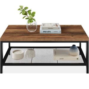 2-Tier Modern Coffee Table Industrial Rectangular Accent w/ Shelf - 44in 