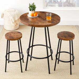 3-Piece Bistro Set Modern Round Counter Height Dining Set w/ 2 Stools 