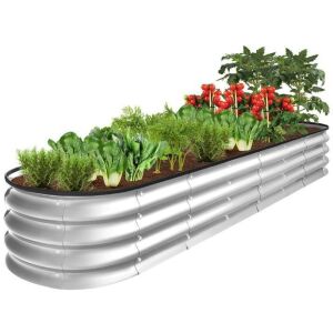 Outdoor Metal Raised Oval Garden Bed for Vegetables, Flowers - 8x2x1ft 