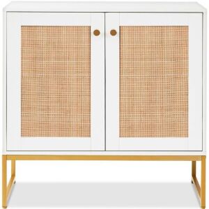 2-Door Rattan Storage Cabinet Accent Furniture for Living Room w/ Foot Pads 