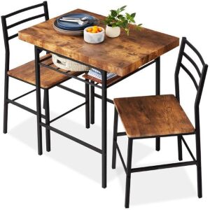 3-Piece Modern Square Dining Set w/ Storage Rack 