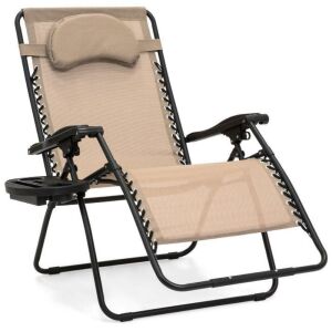 Oversized Reclining Zero Gravity Chair Lounger w/ Cup Holder, Pillow 