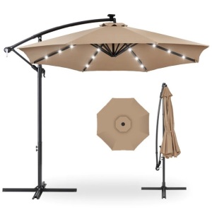 Solar LED Offset Hanging Patio Umbrella w/ Crank Tilt Adjustment - 10ft