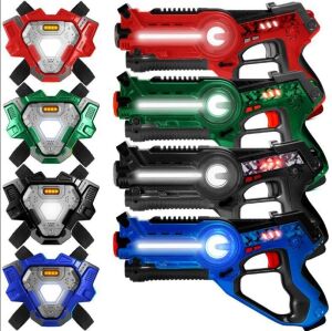 Set of 4 Infrared Laser Tag Blasters and Vests for Kids & Adults 