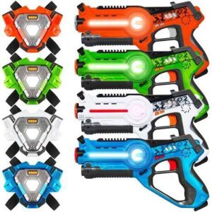 Set of 4 Infrared Laser Tag Blasters and Vests for Kids & Adults 