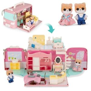 Camper Van Playset Pretend Play Dollhouse with Tiny Critters 