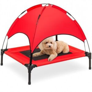 Elevated Cooling Dog Bed, Outdoor Pet Cot w/ Canopy, Carry Bag - 30in 