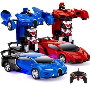 Set of 2 1/18 Scale RC Remote Control Transforming Robot Car Toys 