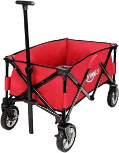 VINGLI Portable Collapsible Utility Wagon w/ Steel Frame, Red 