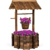 Rustic Wooden Wishing Well Planter Yard Decoration w/ Hanging Bucket 