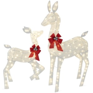 2-Piece Lighted Christmas Deer Family Outdoor Decor Set with LED Lights