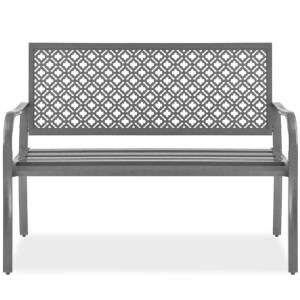 Indoor Outdoor Steel Bench w/ Geometric Backrest, Foot Levelers 