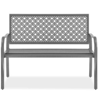 Indoor Outdoor Steel Bench w/ Geometric Backrest, Foot Levelers&nbsp;