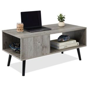 Wooden Mid-Century Modern Coffee Accent Table w/ Open Storage Shelf 