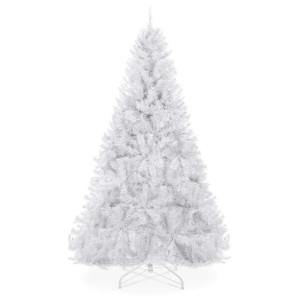 Premium White Artificial Pine Christmas Tree w/ Tips, Foldable Metal Base 