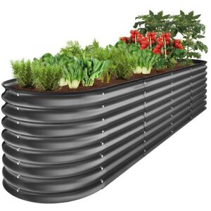 Metal Raised Garden Bed, Oval Outdoor Planter Box for Vegetables - 8x2x2ft 