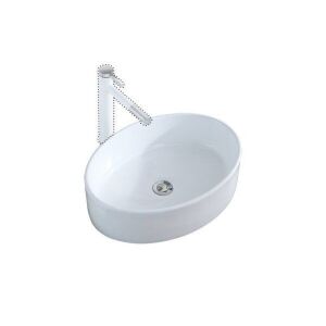 White Ceramic Oval Vessel Bathroom Sink with Pop Up Drain Stopper 