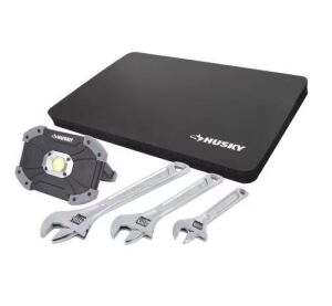 Husky Adjustable Wrench 3 Piece Set, 1000 Lumen LED Utility Light and Kneeling Pad