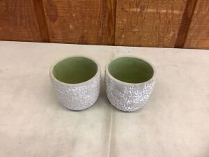 Flora 6 in. Grey Cement Planters with Green Interior, Set of 2 