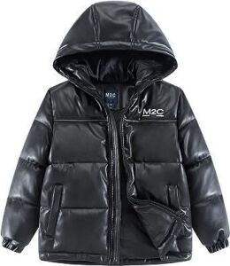 M2C Boys Winter Thick Puffer Jakcet Stretch PU Leather 10-12 