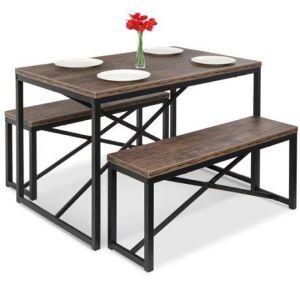 3-Piece Bench Style Dining Furniture Set w/ 2 Benches, Table - 45.5in 