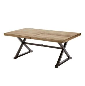 StyleWell 72 in. Rectangular Metal Outdoor Dining Table with Farmhouse Trestle Base and Tile Tabletop