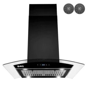 AKDY 36 in. 343 CFM Convertible island Mount Range Hood in Black Painted Stainless Steel with Glass and Carbon Filters