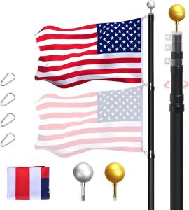 AKTOP 25FT Telescoping Flag Pole Kit, Black Extra Thick Heavy Duty Aluminum 