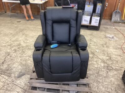 Electric Power Lift Recliner Massage Chair w/ Heat, USB Port, Cupholders - Missing 1 Foot Piece, Small Tear in Back 