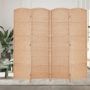 Spurgehom 4 Panel Room Divider Folding Wall Divider 6Ft Diamond Double-Weaved