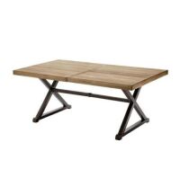 StyleWell&nbsp;72 in. Rectangular Metal Outdoor Dining Table with Farmhouse Trestle Base and Tile Tabletop