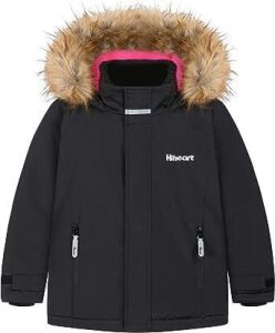 Hiheart Girls Hooded Waterproof Ski Coat with Faux Fur Trim Hood, 5T