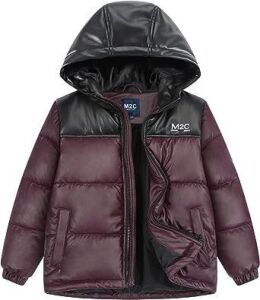 M2C Boys Winter Thick Puffer Jakcet Stretch PU Leather Outwear Chocolate 10-12