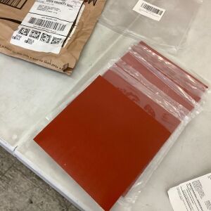 Lot of (7) Thick Silicone Rubber Gasket Sheeting, High Temperature No Backing Solid Red 1/8 by 6 by 6 inch 