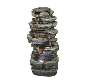 32.6 in. Resin Fiber Rockery Water Fountain with Led Lights, 5-Tier 