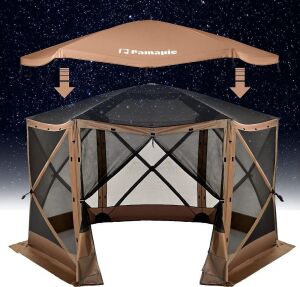 Pamapic 12 x 12 Portable Pop Up Gazebo Tent, Cutout Top, Dark Brown 