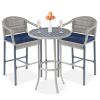 3-Piece Outdoor Bistro Wicker Table Bar Set w/ Bar Stools, Footrests - Damage to One Stool Arm 