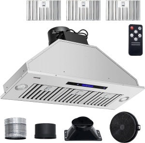 VEVOR Insert Range Hood, 900CFM 4-Speed, 36 Inch Stainless Steel Built-in Kitchen Vent with Touch & Remote Control LED Lights Baffle Filters, Ducted/Ductless Convertible, ETL Listed  