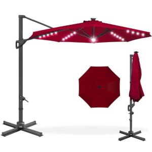 360-Degree Solar LED Cantilever Offset Patio Umbrella w/ Tilt - 10ft 