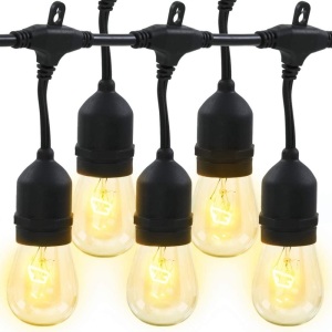 48 FT Outdoor String Lights Patio Lights Weatherproof Strand Edison Vintage Bulbs 15+3Spare Bulbs Hanging Sockets Hanging Lights String Patio Lights for...