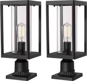 Beionxii Outdoor Post Lantern, 20" H Large Modern Lamp Post Light Fixture Exterior Pillar Lights with Pier Mount Base, Black Cast Aluminum w/Clear...