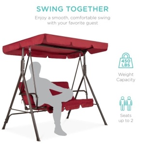 2-Person Outdoor Canopy Swing Glider Furniture w/ Cushions, Steel Frame