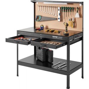 VEVOR 1500W Heavy Duty Steel Work Bench, 220lbs Weight Capacity 0.47" Bench Top Thickness, 1.5m Cable 4xAC outlets 2xUSB ports 30xHooks