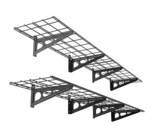 FLEXIMOUNTS 4-Pack 36 in. x 12 in. Steel Garage Wall Shelf with Brackets in Black