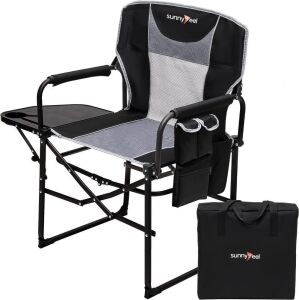 SUNNYFEEL Portable Folding Oversized Directors Chair with Side Table, Pocket 