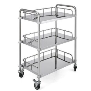 VEVOR 3 Shelf Stainless Steel Rolling Cart 23.4" x 15.6" x 33.2" 