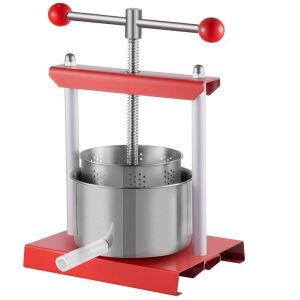 VEVOR Fruit Wine Press Machine with 2 Stainless Steel Barrels, 0.9Gal with T-Handle and 0.1" Thick Plate