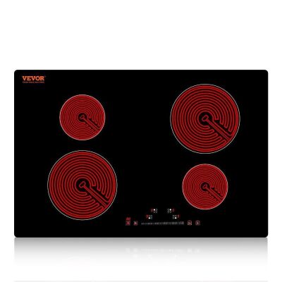 VEVOR 240V Glass Radiant  Built in Electric Stove Top with Sensor Touch Control, Timer & Child Lock, 23.2 x 20.5 inch 4 Burners, 9 Power Levels