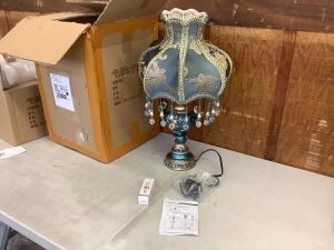 Blue Table Lamp with Fabric Shade