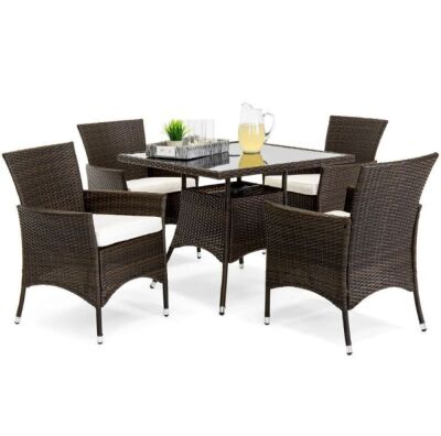 5-Piece Wicker Patio Dining Table Set w/ 4 Chairs 